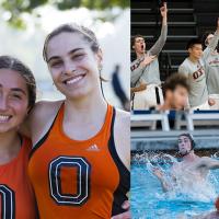 Oxy student athletes pose together in their various sports jerseys